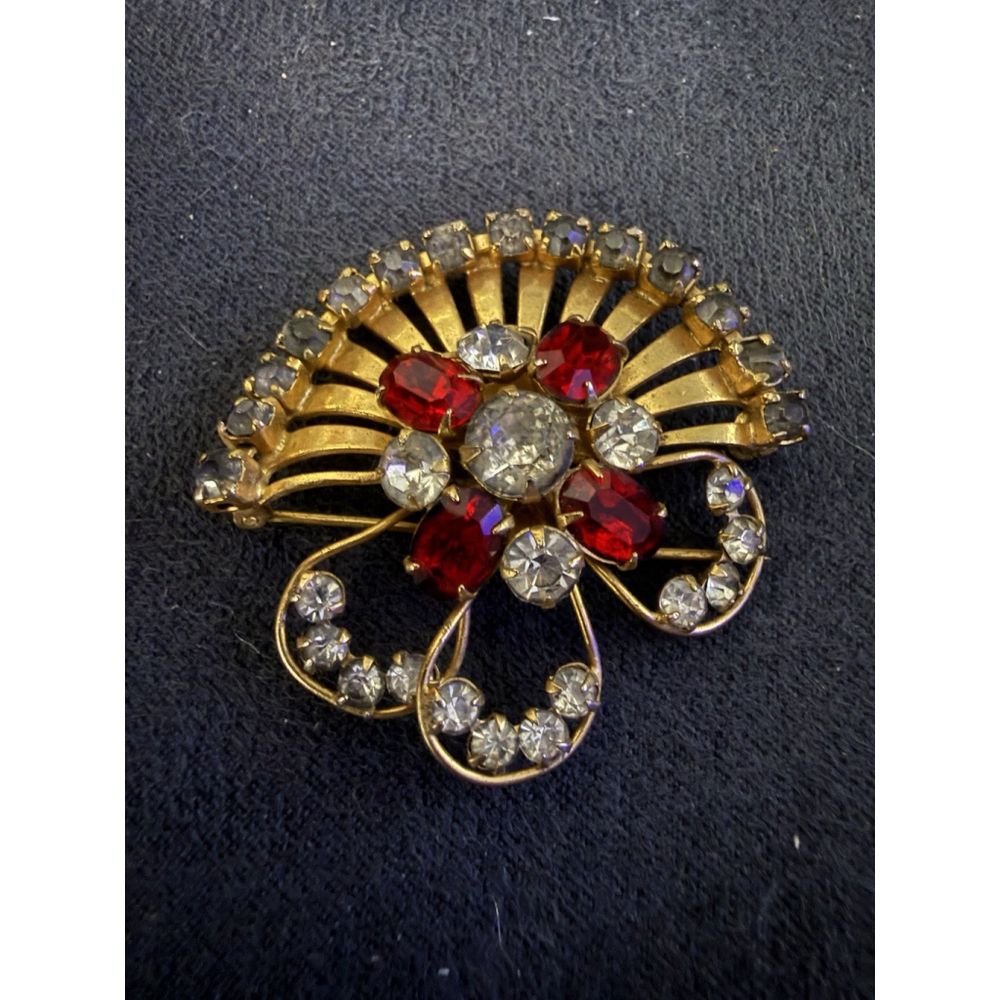 Vintage Gold Pink Rhinestone Scitarelli Brooch / Pendant 3.8cm JB4